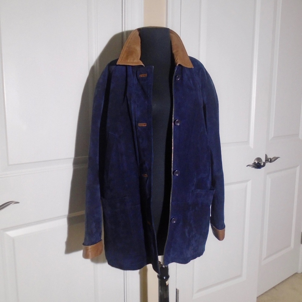 TALBOTS Blue Suede & Leather Jacket/Coat SP/Small